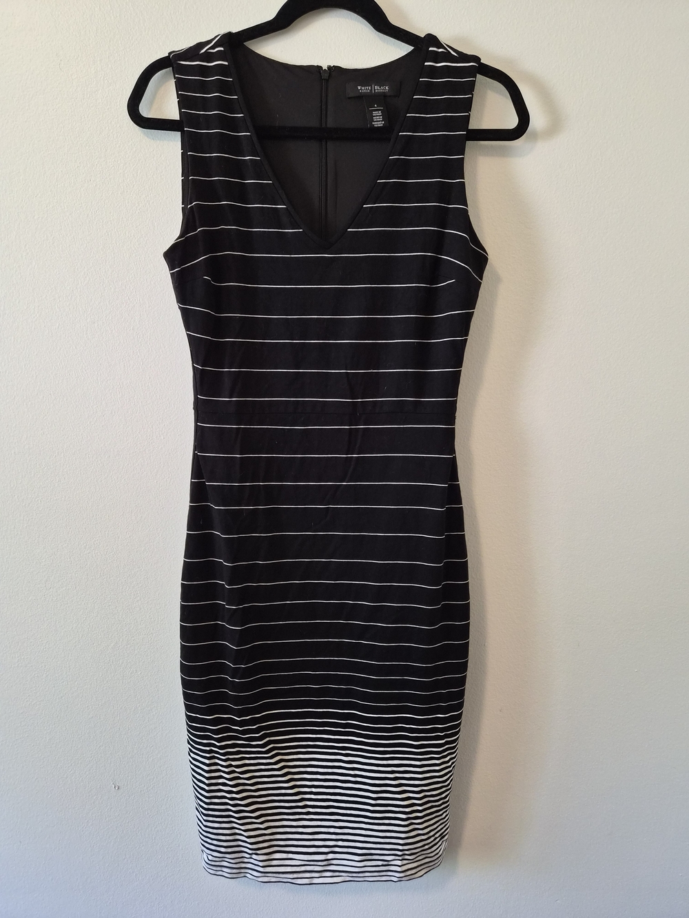 White House Black Market Black & White Striped V-Neck Sheath Midi Dress Size 4